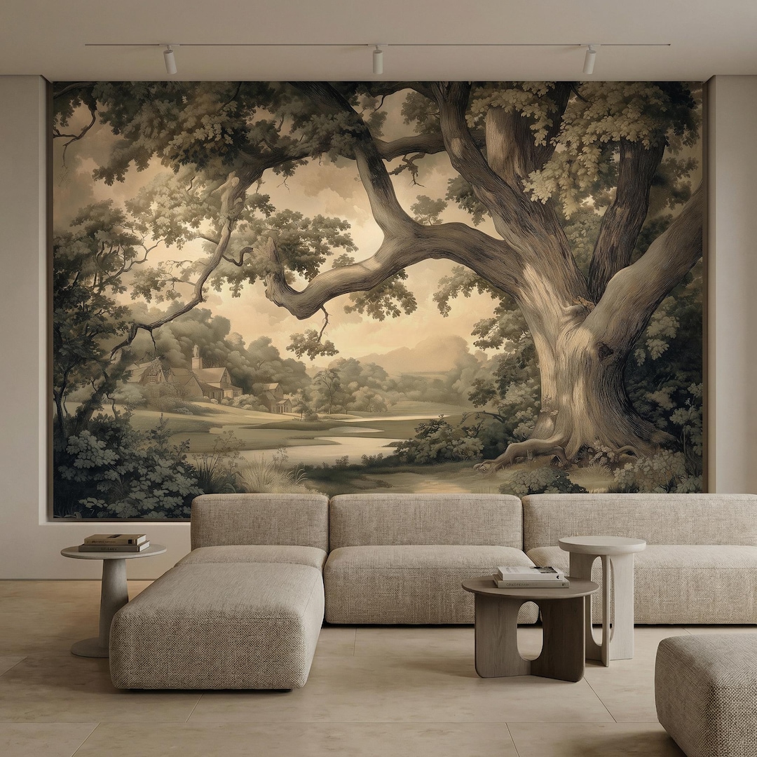 Cottage Pastoral Landscape Mural – Scenic Wall Mural, Custom Vintage ...