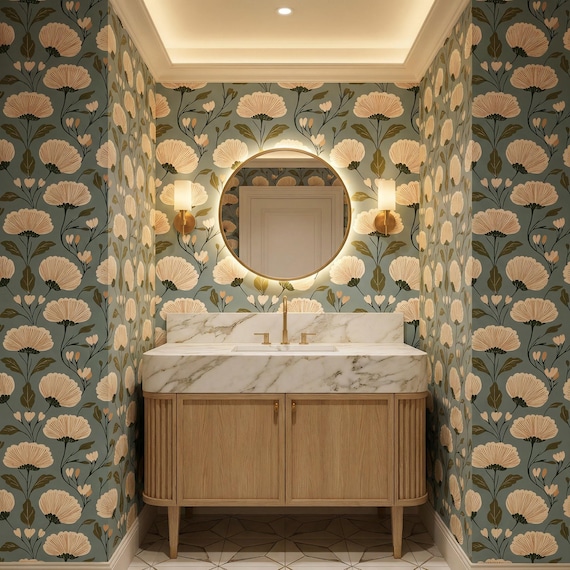 Vintage Floral Peel and Stick Wallpaper – Whimsical Botanical Wall Mural, Boho Wall Covering - VM220