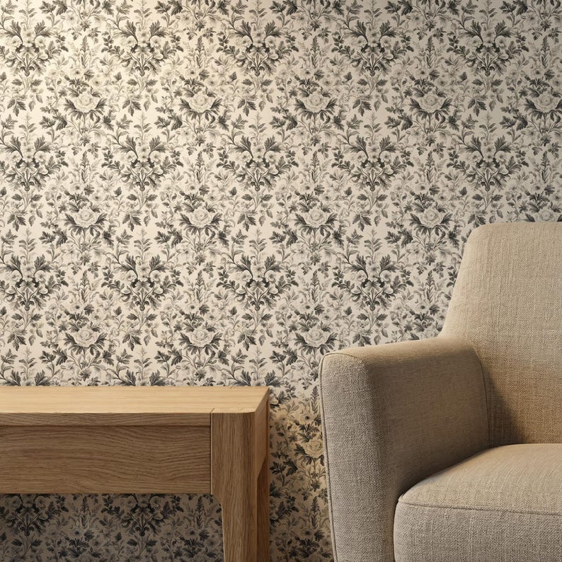 Vintage Floral Wallpaper: Black and White Botanical Wallpaper for ...