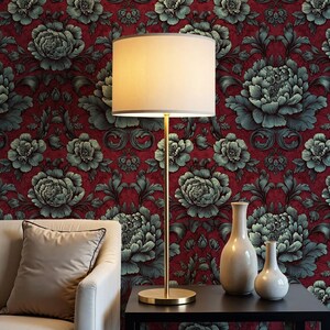 Dark Red Vintage Floral Mural – Elegant Removable Wallpaper with Botanical Motif - VM165