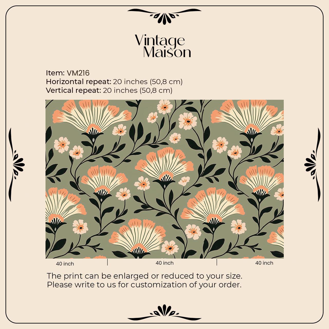 Art Deco Floral Wallpaper: Vintage Botanical Wallpaper in Sage Green