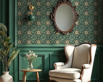 Carta da parati floreale verde di William Morris: stile vintage boho autoadesiva