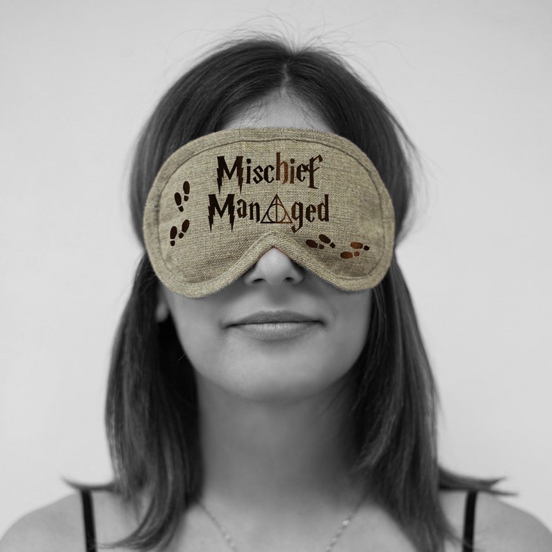 Organic Burlap Sleeping Mask Embroidery Design Bio Sleep Eyewear Wizard Sleep Mask Wizard Eye Pillow Mischief Managed Eye Mask