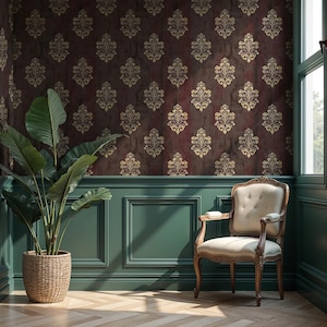 Dark Red William Morris Wallpaper – Vintage Burgundy Removable Wall Mural for Farmhouse & Cottage Decor VM125