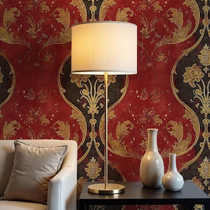 Carta da parati rosso bordeaux – Rivestimento murale vintage William Morris per un arredamento rustico e per il bagno VM124