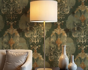 Vintage Green Wallpaper – William Morris Inspired Moody Botanical Peel and Stick for Cottage & Bathroom Walls VM128