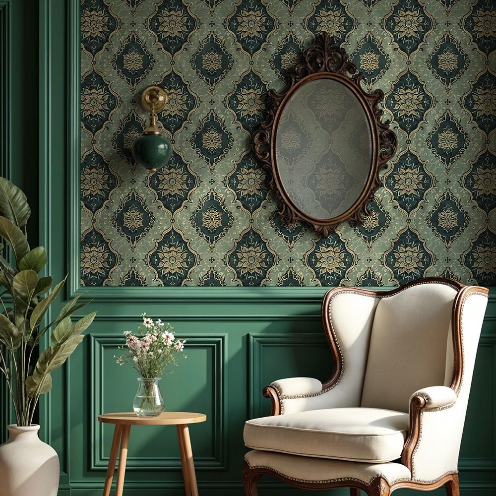 Vintage Green Wallpaper – Whimsical William Morris Floral Removable Wallpaper for Home Decor VM144