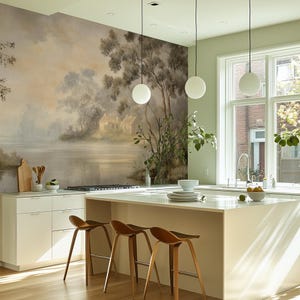 Papier peint paysage pastoral personnalisé - Papier peint panoramique, décoration de ferme et de cottage, style vintage VM80