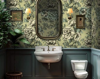 Elegant Floral Wall Mural – Whimsical Vintage Wallpaper in Sage Green - VM168