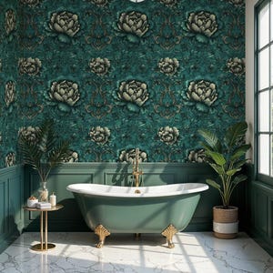 Botanical Vintage Mural – Sage Green Cottage Wallpaper with Floral Motifs - VM169