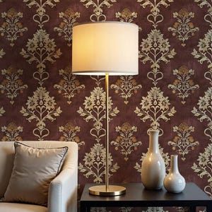 Burgundy Vintage Peel and Stick Wallpaper – Moody William Morris Style Wall Covering for Boho Interiors VM126