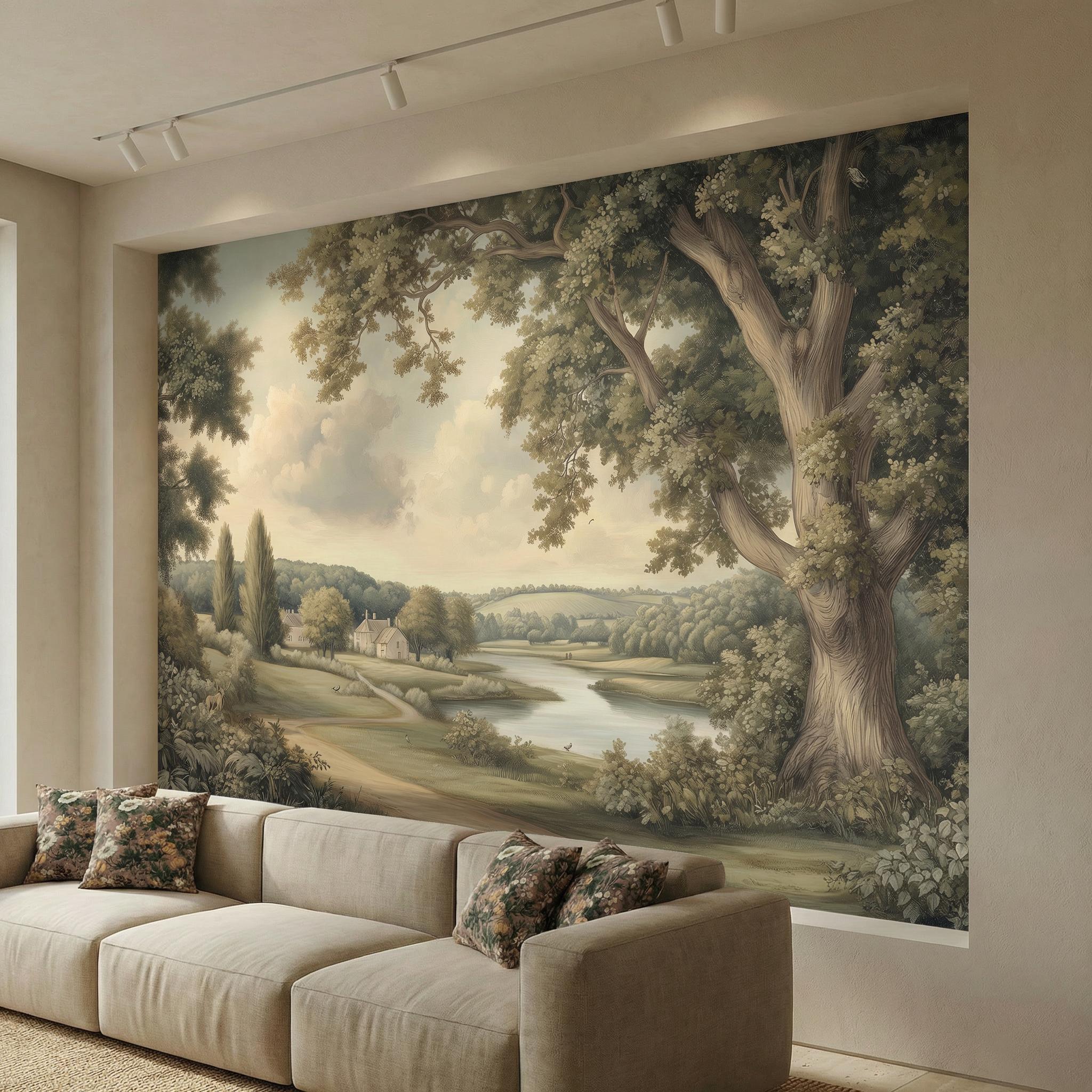 Vintage Landscape Wallpaper: Pastoral Countryside Wall Mural, Classic ...