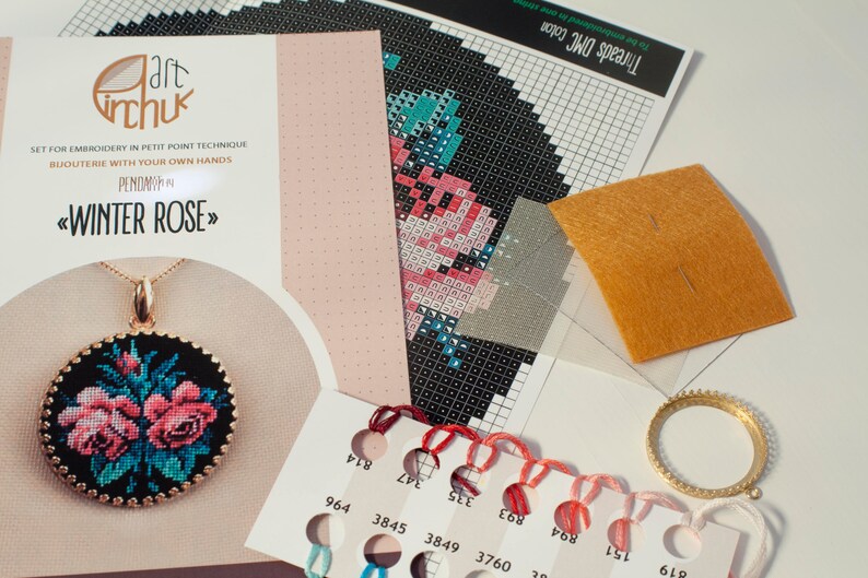 Petit Point Needlework Kit Pendant With Own Hands Necklace Etsy
