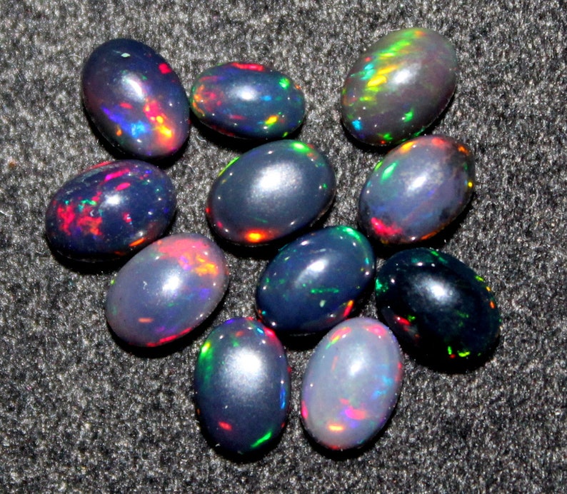 natural Ethiopian Black Opal Gemstone Cabochon Oval Shape Lot 7x5mm Size Loose Gemstone 5x7 MM Opal Cab Lot Loos Ethiopian Opal