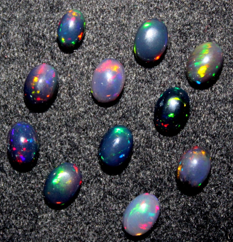 natural Ethiopian Black Opal Gemstone Cabochon Oval Shape Lot 7x5mm Size Loose Gemstone 5x7 MM Opal Cab Lot Loos Ethiopian Opal
