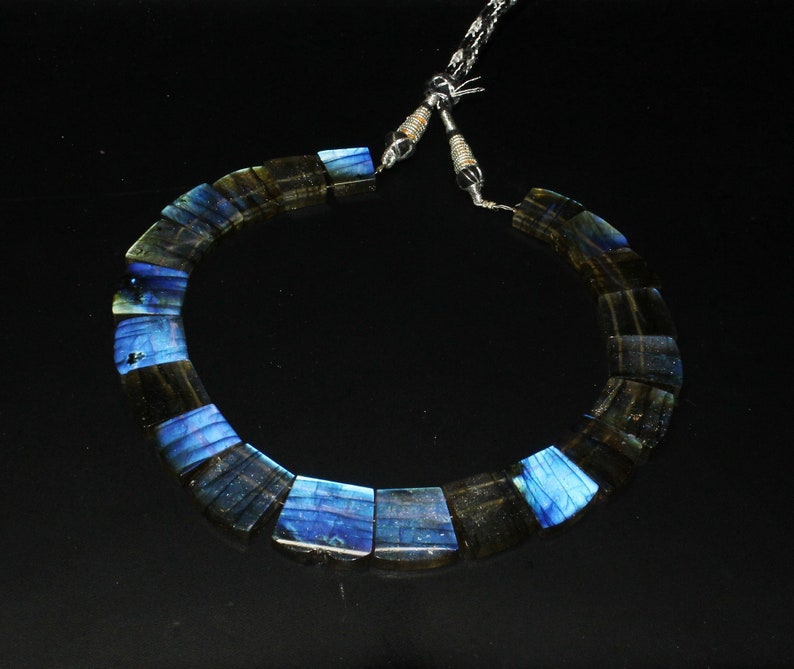 Labradorite Smooth Necklace Fancy Shape Collar Designer Blue Fair Gemstone Necklace Ethnic Bohemian Traditional RareNecklace 14Inch Natural
