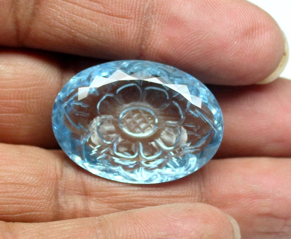 Fabulous Aquamarine Round Carving Stones Excellent Quality Natural Blue Carving Stones