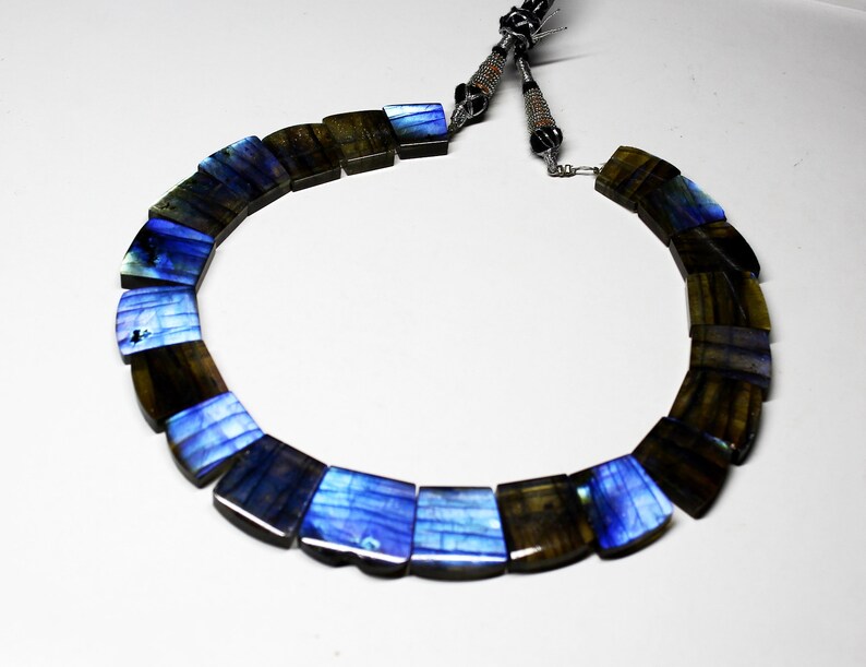 Labradorite Smooth Necklace Fancy Shape Collar Designer Blue Fair Gemstone Necklace Ethnic Bohemian Traditional RareNecklace 14Inch Natural