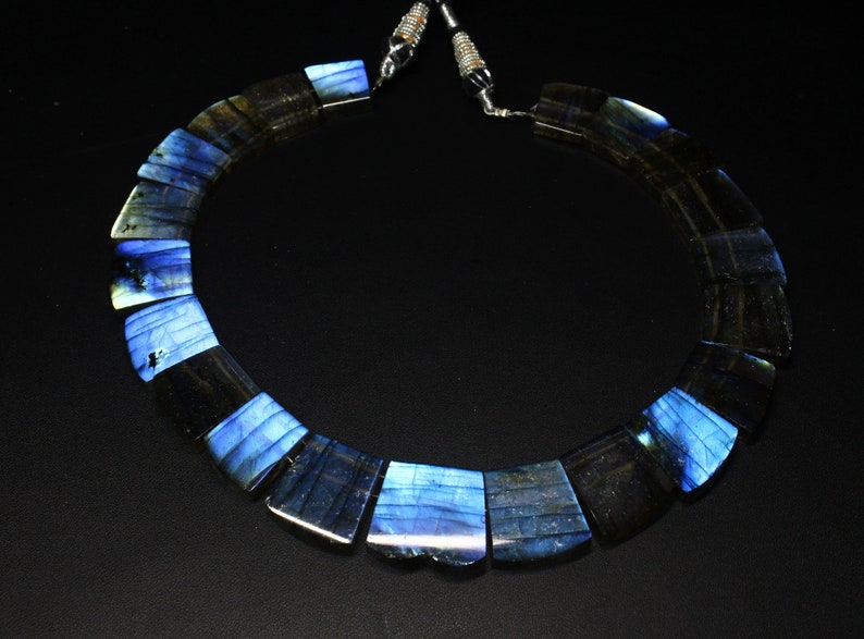 Labradorite Smooth Necklace Fancy Shape Collar Designer Blue Fair Gemstone Necklace Ethnic Bohemian Traditional RareNecklace 14Inch Natural