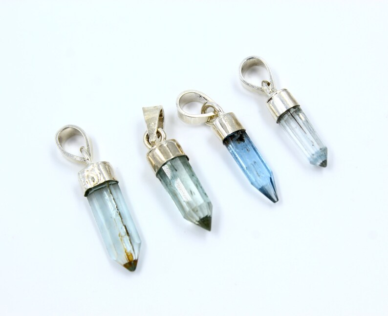Aquamarine Pencil Pendant Sterling Silver Cap Pendant Faceted Gemstone Pendant Finding Jewelry P01 925 Sterling Silver