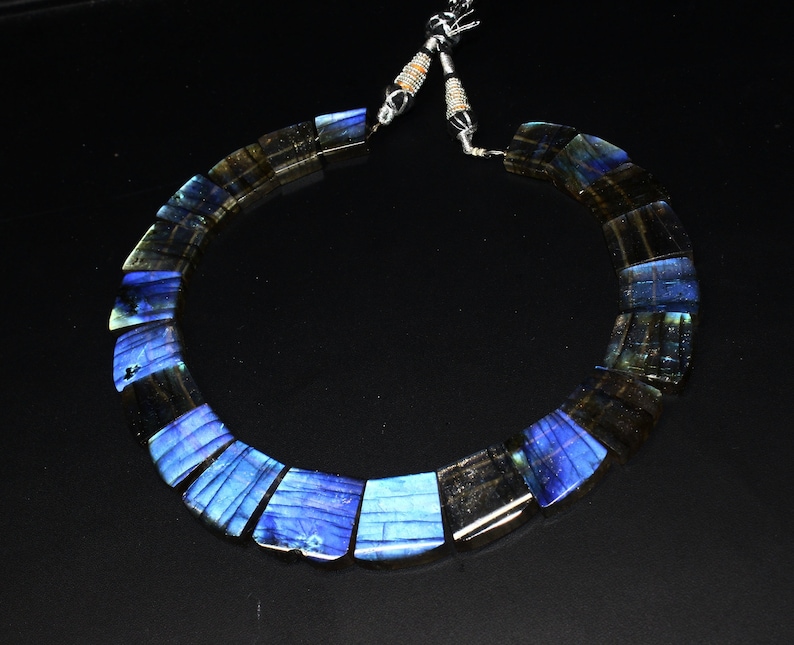 Labradorite Smooth Necklace Fancy Shape Collar Designer Blue Fair Gemstone Necklace Ethnic Bohemian Traditional RareNecklace 14Inch Natural