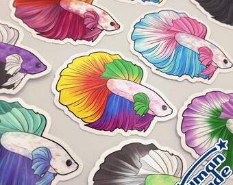 LGBTQ+ Pride Betta Fish | 3" Vinyl Stickers