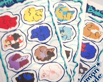 Betta Bubbies | Betta Fish Vinyl Sticker Sheet | Sets #1-3