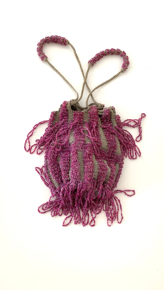 Hand Crocheted Reticule / Bugle Beaded Purse - Gra