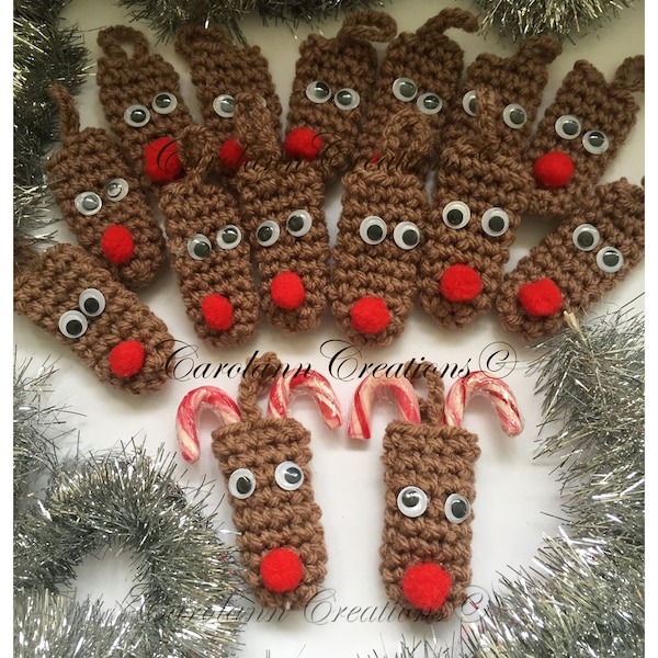 Crochet Rudolph Candy Cane Holder Tree Decoration Digital Download Pattern PDF.