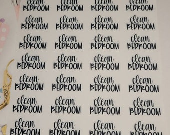 Clean Bedroom Planner Stickers, Script Planner Stickers