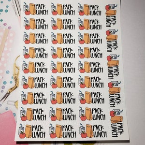 Pack Lunch Planner Stickers,  Bagged Lunch Planner Stickers, School Lunch