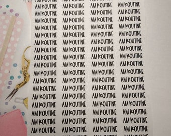May include: A sheet of stickers with the text "ORGANIZING CHAOS" and multiple copies of the text "AM KOUTINE" in black text on a white background.
