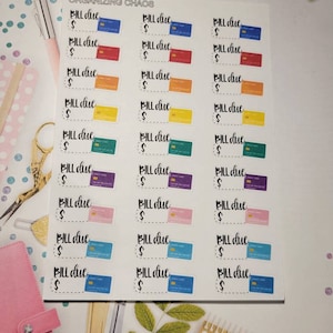 Credit Card Planner Stickers, Bill Due Planner Stickers
