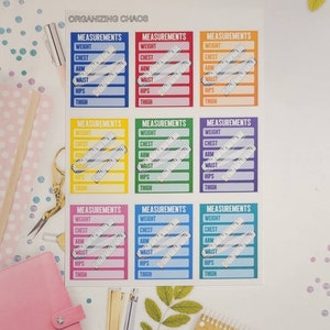 Measurements Tracker Planner Stickers