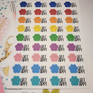 Vet Appt Planner Stickers, Paw Print Planner Stickers