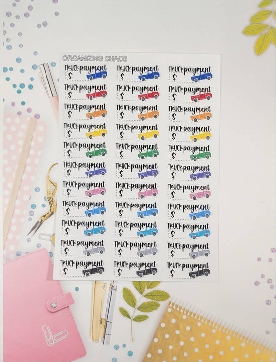 Truck Payment Planner Stickers, Bill Due Planner Stickers