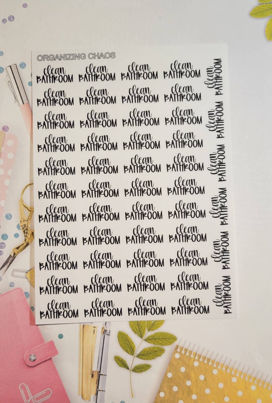 Clean Bathroom Planner Stickers, Script Planner Stickers - Etsy