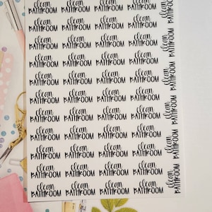 Clean Bathroom Planner Stickers, Script Planner Stickers