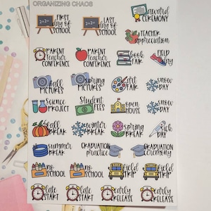 School Activity Planner Stickers, Functional Planner Stickers, Icon Planner Stickers