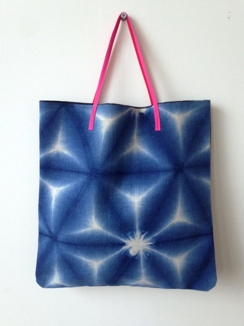 Handmade geometric pattern Japanese vintage fabric bag Shibori dye canvas bag Small cotton bag