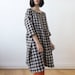 Indigo blue gingham check linen dress, Knee length, Drop shoulder basic smock dress, ready to ship 