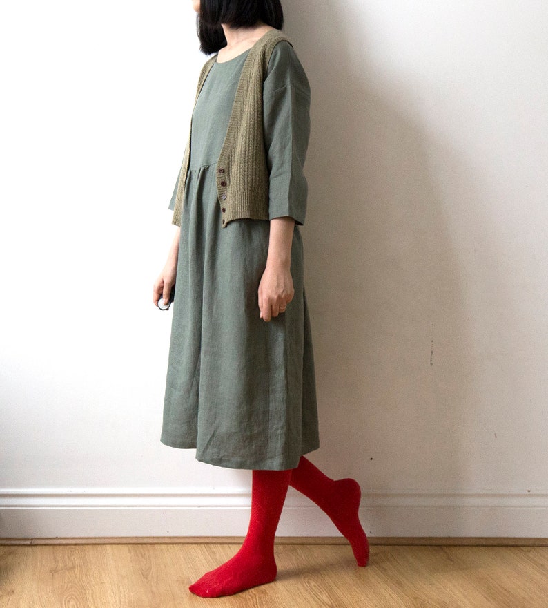muted green dress ASOS DESIGN crew neck ruched waist maxi with ruffles in Featuring a perfect midi length and a gorgeous sage color Misty Mountain Muted Green Linen