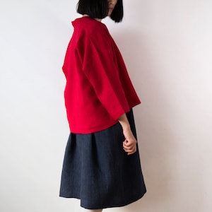 Festive red linen kimono jacket, Handmade Spring Summer Autumn top, Oversized drop shoulder top, Ready to ship