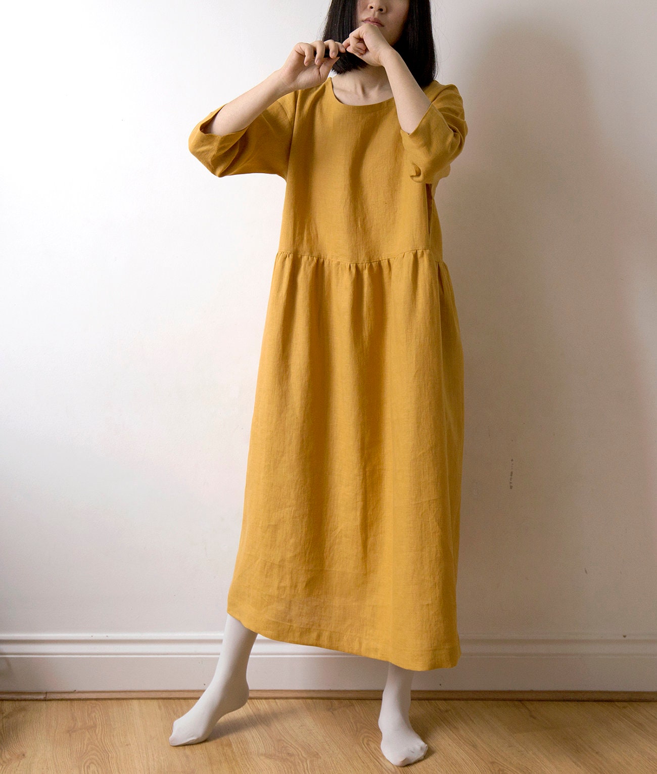 Turmeric Yellow Linen Dress Spring Summer Autumn Winter Linen - Etsy UK