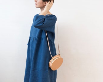 Ocean blue linen dress, Spring Summer Autumn Winter linen dress, Drop shoulder basic smock dress, ready to ship