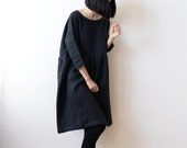 black oversized smock dress Black Cotton Long Sleeve Smock Dress