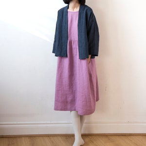 Navy glen check linen kimono jacket, Handmade Spring Summer Autumn top, Oversized drop shoulder top, Ready to ship image 6