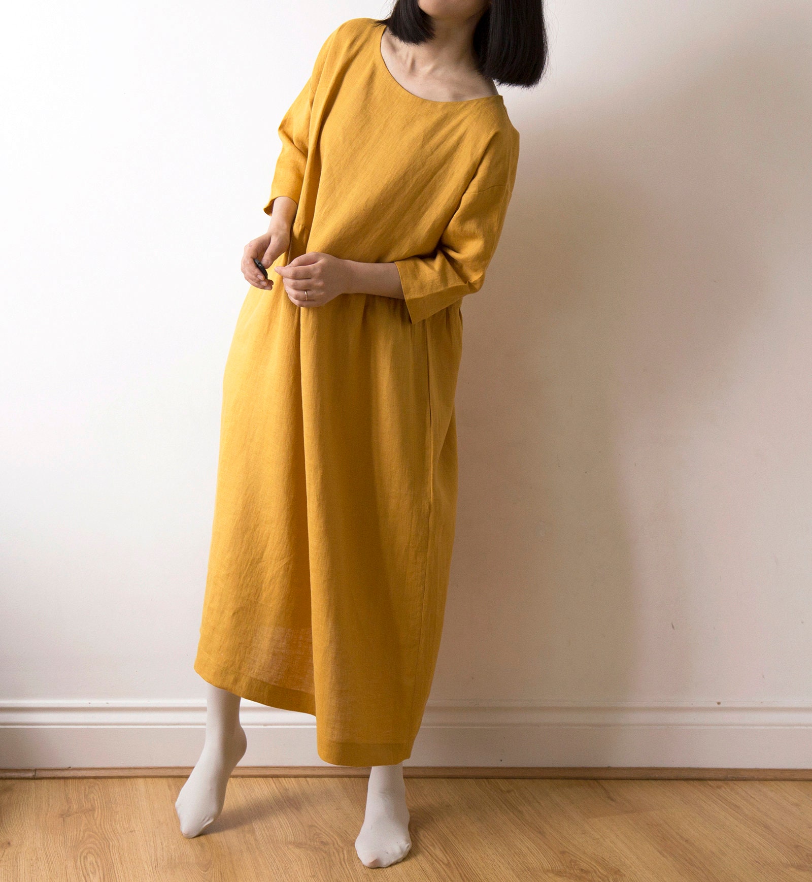 Turmeric Yellow Linen Dress Spring Summer Autumn Winter Linen - Etsy UK
