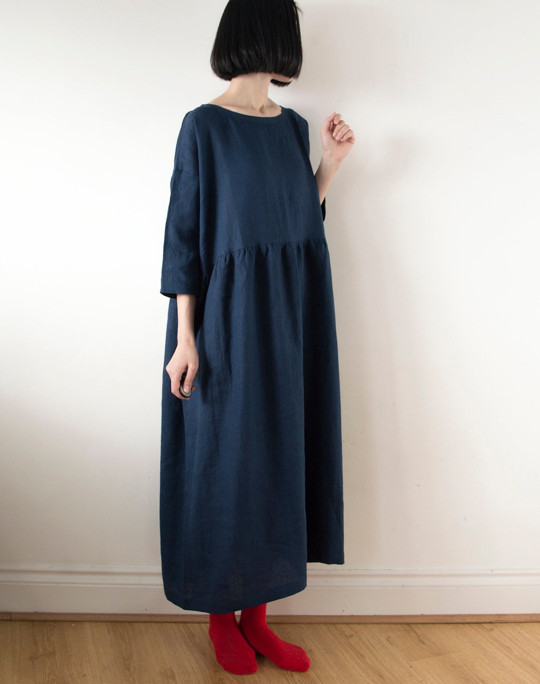 knee length dresses for ladies Linen Over Dress Apron: Natural – Fog Linen Work Australia/NZ