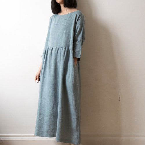 French Blue Linen Dress Spring Summer Autumn Winter Linen - Etsy